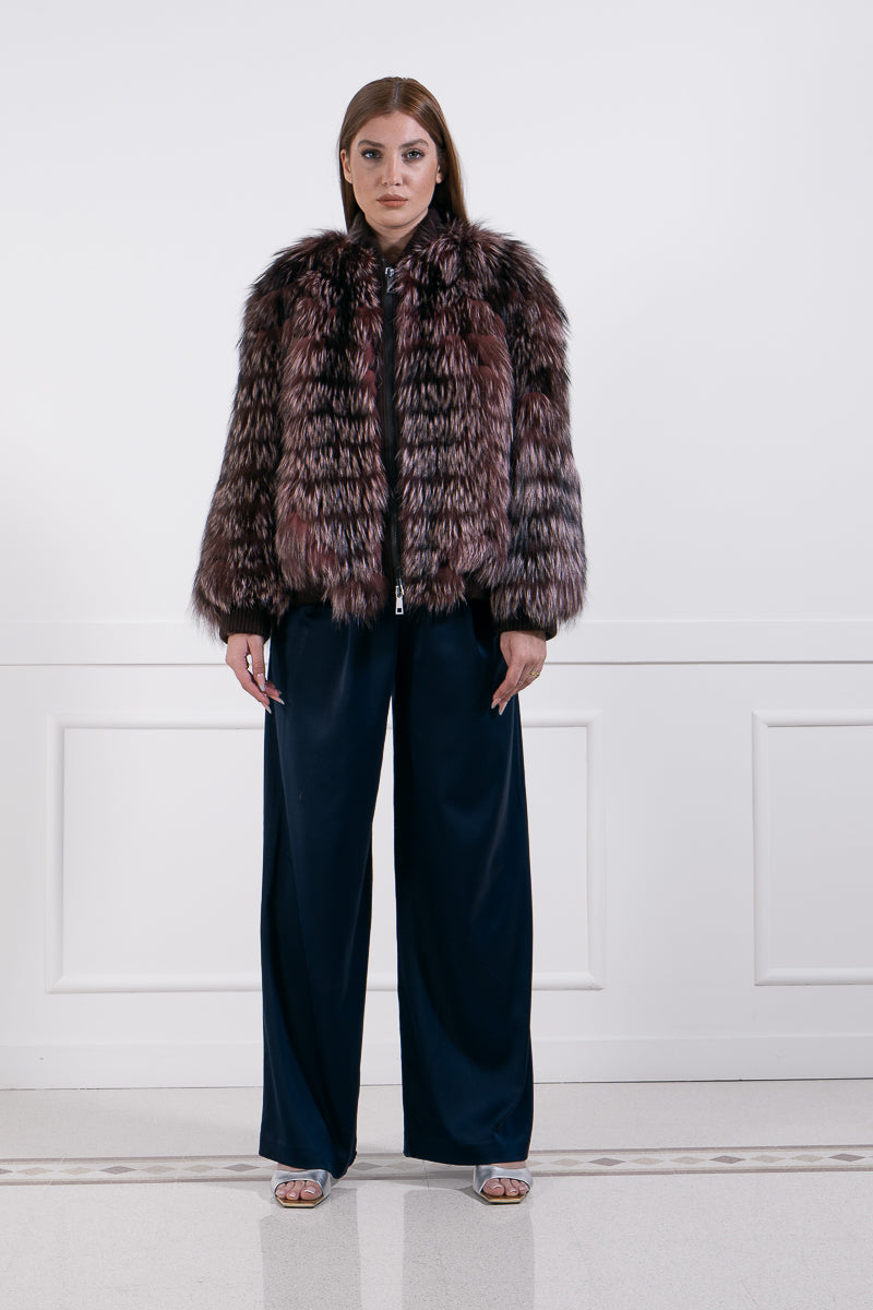 Pink silver fox bomber jacket