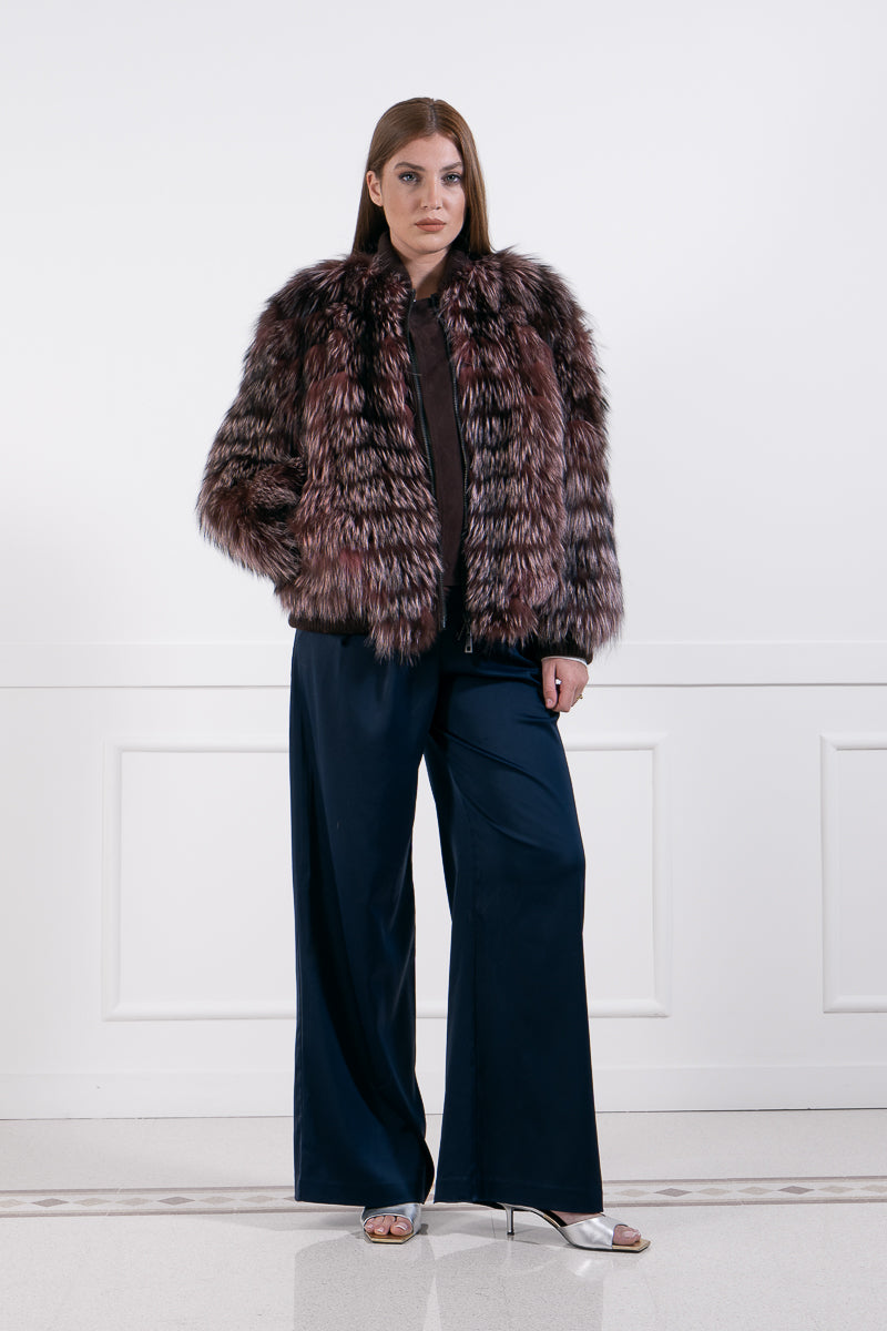 Pink silver fox bomber jacket